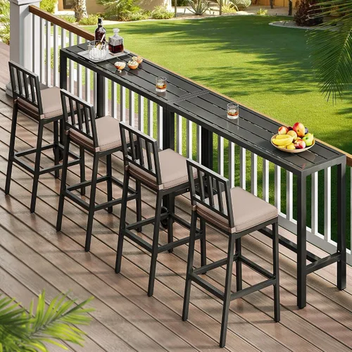 Vista 8 de YITAHOME Mesa de bar de 55 pulgadas para exteriores, mesa de contador estrecha rectangular, mesa de altura de bar ideal para balcón, patio, jardín