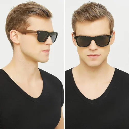Vista 2 de ANDWOOD Gafas de sol polarizadas de madera para hombres y mujeres, protección UV, marco de bambú de madera, gafas de sol espejadas