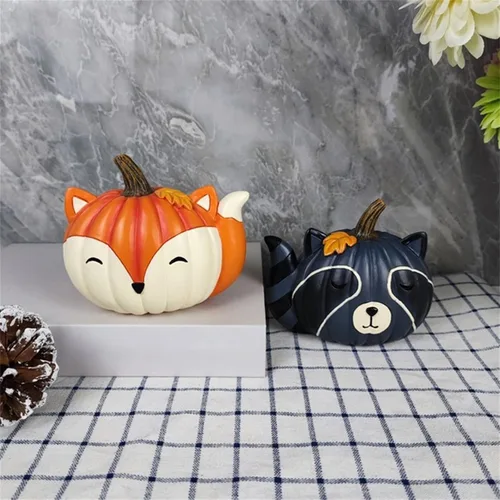 Vista 5 de BULINGNA Estatua de calabaza de animales de dibujos animados, escultura de resina pequeña, adorno de escritorio, decoración del hogar, Halloween