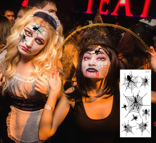 Vista 6 de Pegatinas temporales de tatuaje de telaraña de Halloween, sombra de ojos, delineador de ojos, maquillaje de ojos para mujeres y niñas, fiesta