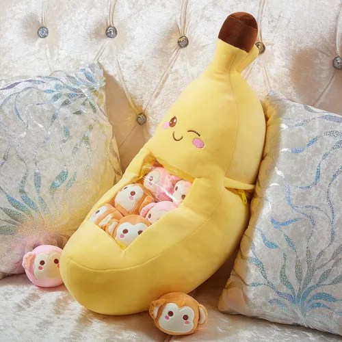 Vista 7 de Lewtemi Linda almohada de plátano Kawaii de peluche extraíble emocional de felpa con apoyo de gato dinosaurio regalo para la habitación del hogar
