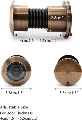 Vista 3 de TOGU TG3828YG-AC - Visor de puerta de latón macizo de 220 grados con cubierta de privacidad resistente para puertas de 1-3/5 a 2-1/6 pulgadas Cobre