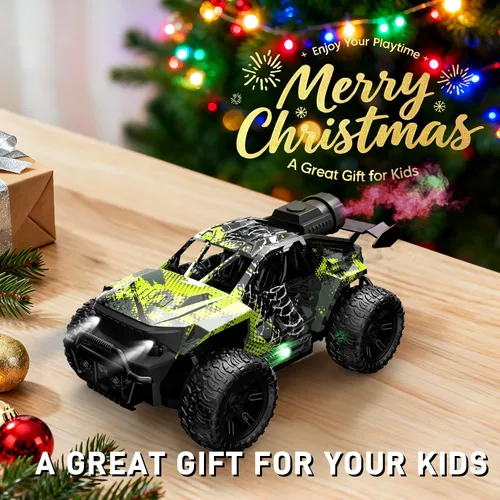 Vista 3 de Camión monstruo RC 1:18 para niños, niños 4-7-8-12, auto de control remoto todoterreno todoterreno con luces LED y aerosol, 40 minutos de tiempo