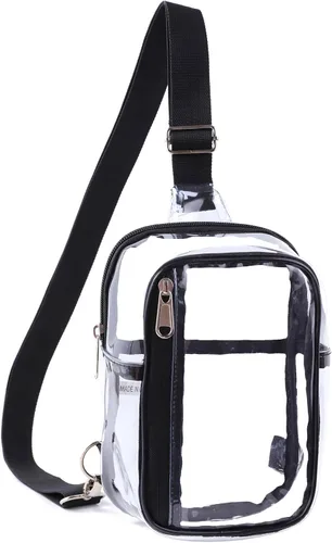 Vista 9 de Edraco Mini bolsa transparente tipo cangurera, resistente y transparente, bonito bolso cruzado para conciertos, estadio, viajes