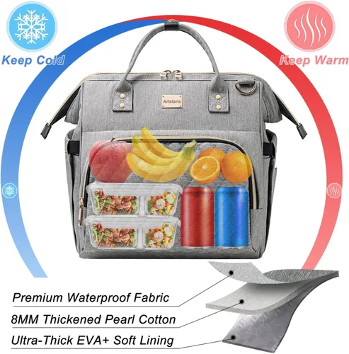 Vista 6 de Artelaris Bolsa de almuerzo aislada para mujeres y hombres, lonchera grande reutilizable, bolsas tipo tote refrigeradoras a prueba de fugas