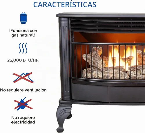 Vista 5 de Duluth Forge - Estufa de gas natural sin ventilación, 25,000 BTU, control T-Stat, acabado negro, modelo # QSN250T