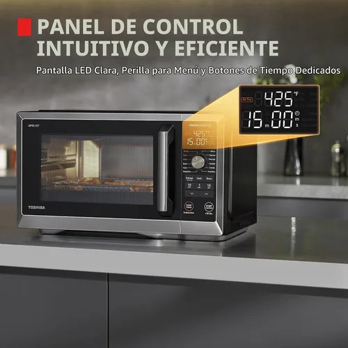 Vista 3 de TOSHIBA Optichef Pro Freidora de aire Combo horno microondas para encimera con inversor de origen, ChefDefrost, 1.0 pies cúbicos, 1000 W, acero