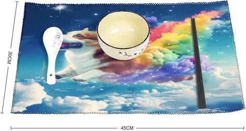 Vista 2 de Cute Rainbow Corgi Placemats Set of 6 Resistant Table Mats Washable Place Mats for Dinner Party Table Decoration