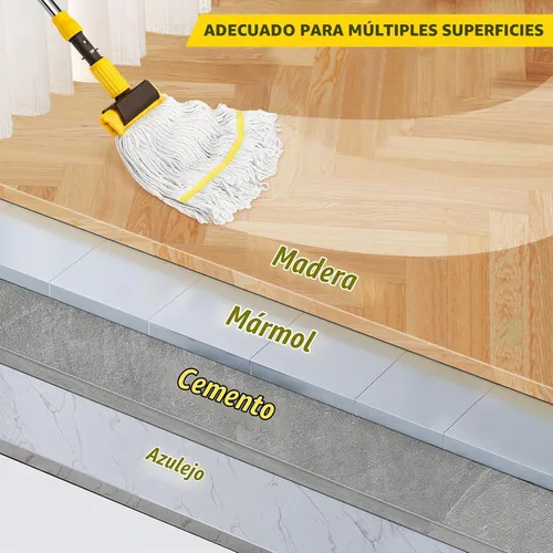 Vista 7 de Trapeador industrial profesional comercial resistente con mango largo de 54 pulgadas, mopa húmeda para el hogar, taller, limpieza de pisos