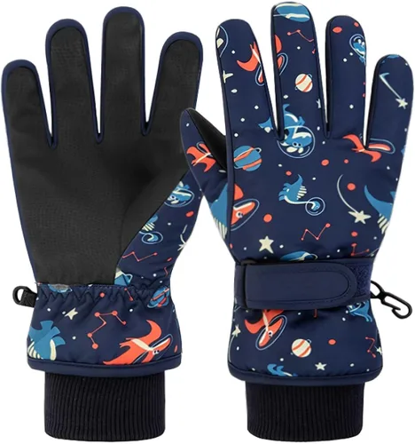 Vista 20 de Kids Ski Snow Gloves, Waterproof Winter Mittens for Boys Girls #01 azul