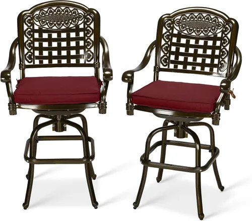 Vista 10 de VIVIJASON Taburetes de bar giratorios para exteriores, sillas de bar de aluminio fundido para todo tipo de clima, con cojín de asiento, muebles