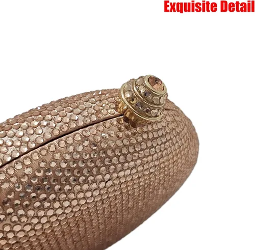 Vista 3 de HUANG ZHUANG Bolso de mano de cristal en forma de huevo con diamantes de imitación para mujer, fiesta, boda, lindo bolso