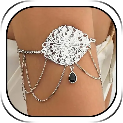 Vista 9 de Gothic Arm Cuff Women Black Lace Upper Arm Jewelry Punk Halloween Costume R2: puño de brazo