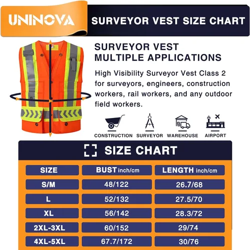 Vista 5 de Surveyor Safety Vest Reflective for Men, Class 2 Heavy Duty Safety Vests Reflective with Pockets
