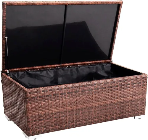 Vista 7 de DIMAR GARDEN Mesa de almacenamiento al aire libre de 42 galones, caja de almacenamiento de mimbre para patio con cubierta impermeable, marrón