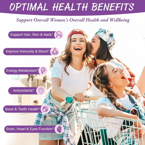 Vista 4 de Totaria Gomitas multivitamínicas sin azúcar para mujeres mayores de 14 años con hierro, inositol, folato, biotina, gomitas multivitamínicas diarias