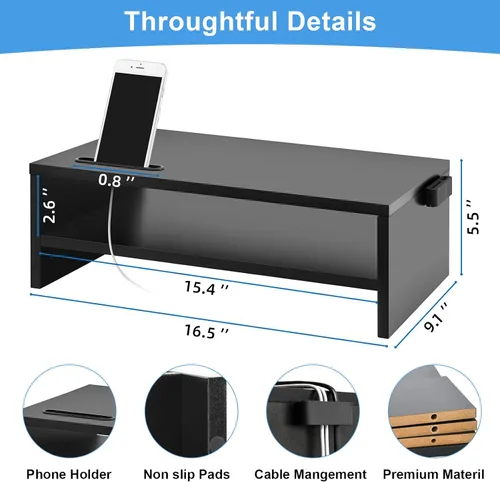 Vista 5 de Marbrasse Soporte elevador para monitor, paquete de 2 soportes para monitor de computadora de 16.5 pulgadas, 2 niveles, soporte de impresora