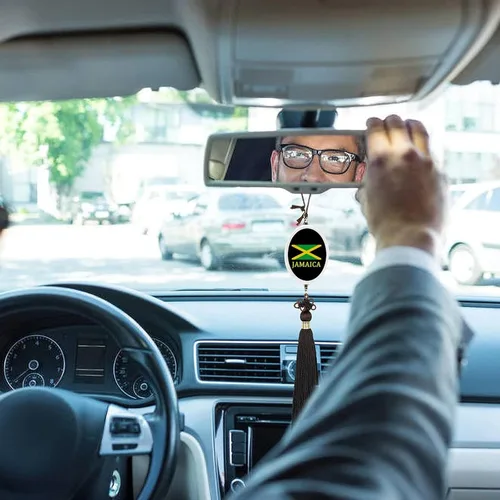 Vista 7 de Colgante de coche con bandera de Jamaica, espejo retrovisor, dije de la suerte, adorno colgante colgante para mujeres y hombres, regalo elipse