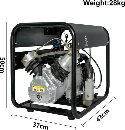 Vista 6 de TUXING Compresor de aire PCP, Max 4500 PSI / 300 Bar, apagado automático, compresor de aire de doble cilindro, llenado rápido para tanque de buceo