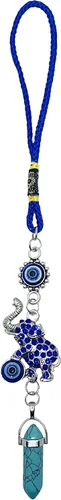 Vista 7 de LUCKBOOSTIUM Llavero de elefante de ojo turco y mandala con piedra preciosa de amatista, llavero decorativo contra el mal de ojo para bendición