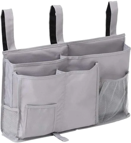 Vista 6 de Organizador de almacenamiento para mesita de noche, bolsa organizadora de almacenamiento colgante con 8 bolsillos para literas, rieles de cama