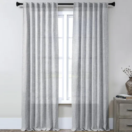 Vista 80 de Cortinas de Lino Natural Color Crema de 84 Pulgadas de Largo para Sala de Estar, Juego de 2 Paneles de Lino Texturizado con Trabillas Traseras