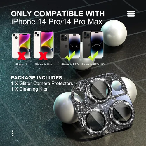 Vista 2 de Choiche Protector de lente de cámara para iPhone 14 Pro/iPhone 14 Pro Max, cubierta de cámara brillante con protector de pantalla de lente de vidrio