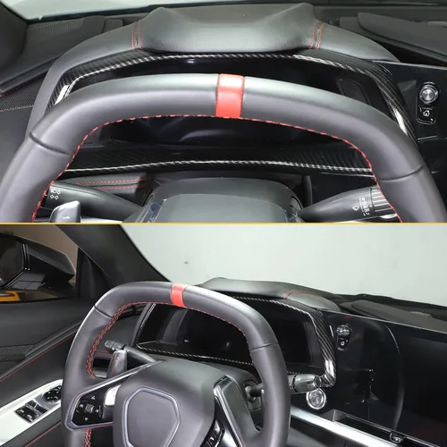 Vista 7 de Marco de cubierta de tablero de instrumentos compatible con Chevrolet Corvette C8 2020-2023, accesorios interiores (patrón de fibra de carbono)