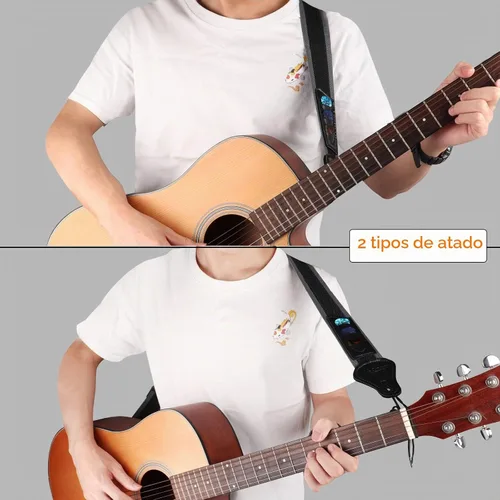 Vista 4 de Correa de guitarra con 3 soportes para púa, para guitarra eléctrica y acústica