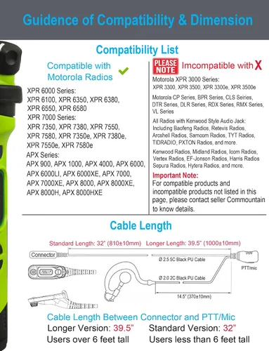 Vista 7 de commountain APX-6000 XPR-7550e - Auricular con micrófono compatible con radios Motorola APX-8000 (7000 4000) XPR-7350e (7580e 7380e 7550 7350)