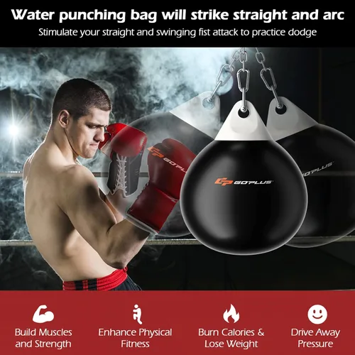 Vista 8 de Goplus Bolsa de Agua Aqua, Bolsa de Boxeo Pesada de 180 Libras de 21 Pulgadas / 110 Libras de 18 Pulgadas con Cadena Metálica Ajustable, Manguera