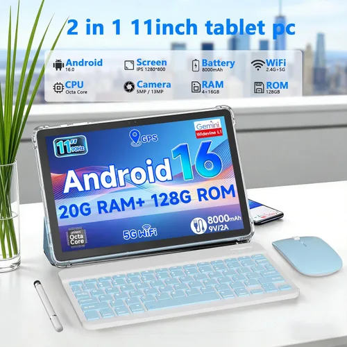 Vista 2 de PEICHENG Tablet 11inch Android 16 Octa-core Procesador, RAM 20GB (4+14Expand)+ROM 128GB, batería 8000mAh, 5MP+13MP Cámaras duales