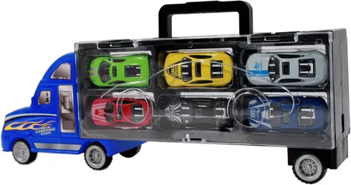 Vista 2 de 7pc Go Truckin Semi Truck Toy Diecast Race Car Carrier Set