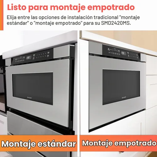 Vista 8 de Sharp SMD2420MS - Horno de microondas integrado con cajón de 24 pulgadas, 1.2 pies cúbicos, acero inoxidable, panel de control táctil, tecnología
