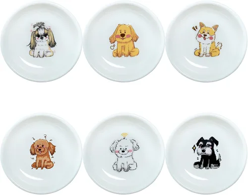 Vista 12 de SOCOSY Platos de cerámica súper lindos con animales de dibujos animados, platos de condimentos, pequeños tazones para alimentación de gatos, perros
