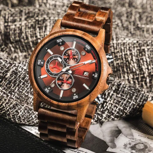 Vista 7 de Relojes de madera para hombre, relojes de pulsera casuales de cuarzo de madera para hombres, regalos