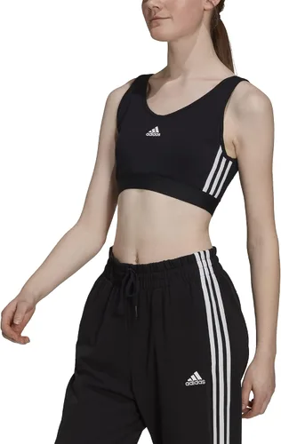 Vista 5 de adidas Top corto Essentials de 3 rayas para mujer con almohadillas extraíbles