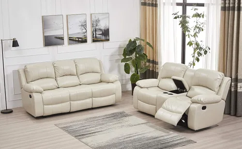 Vista 32 de Betsy Furniture Sofá reclinable de piel sintética con consola 8018, varios colores (beige, sofá biplaza)