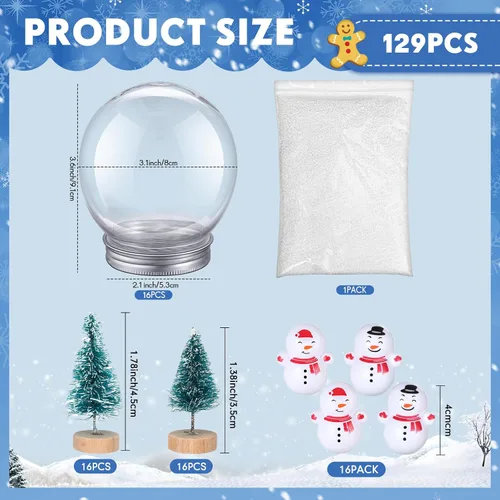 Vista 2 de Jerify Juego de 16 globos de nieve transparentes de plástico de 3.58 pulgadas, globo de agua con tapa de rosca, árboles de Navidad artificiales