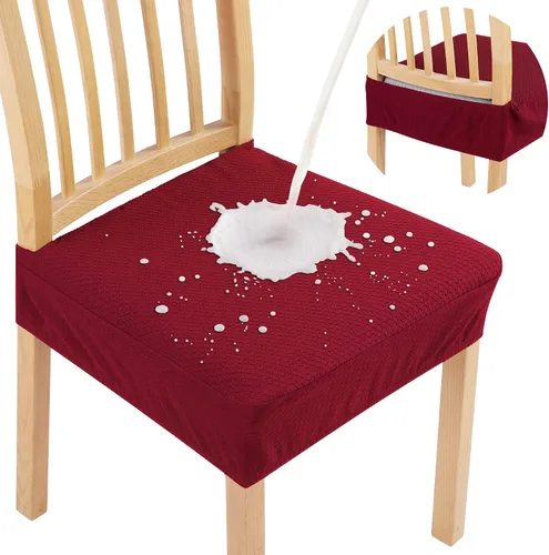 Vista 10 de Smiry Juego de 2 fundas de asiento impermeables para sillas de comedor, tela jacquard elástica, extraíble y lavable, fundas protectoras de asiento