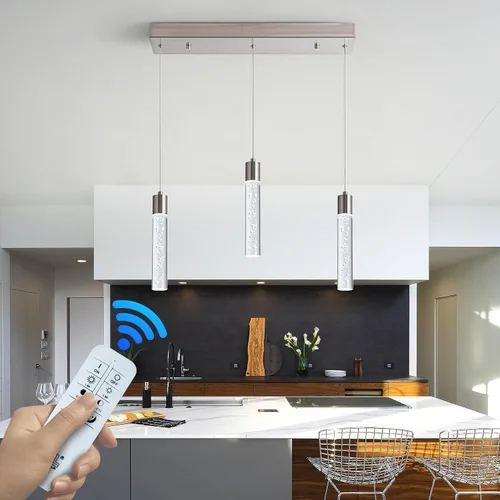 Vista 10 de Luces colgantes para isla de cocina con control remoto, níquel cepillado regulable y cilindro transparente, luces colgantes de cocina de altura