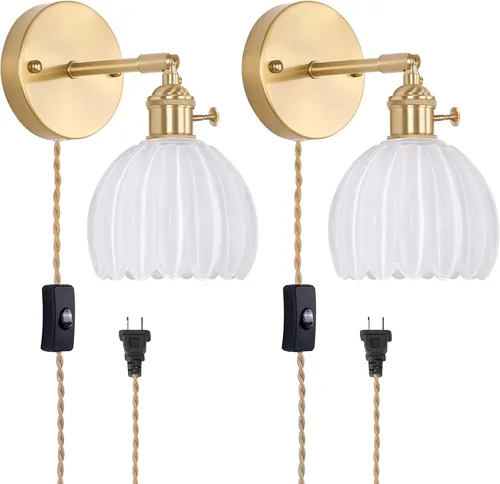 Vista 26 de Shenmoyl Aplique de pared vintage a pilas con bonita pantalla de vidrio de tulipán blanco, inalámbrico, recargable, luz de pared funciona
