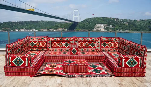Vista 2 de arabicsofa 8 Inch Thick Red Arabic Majlis Seating – Modular Diwan Sectional Set – Oriental Floor Sofa for Living Room