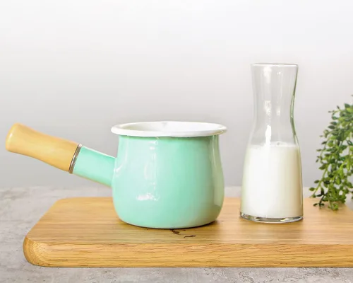 Vista 6 de Cacerola de leche esmaltada, mini calentador de mantequilla de 4 pulgadas, 18.6 fl oz, olla de leche de medio cuarto de galón, pequeña cacerola