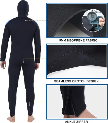 Vista 8 de DEHAI Traje de neopreno de 0.197 in para hombre, traje de neopreno para buceo, manga larga, cremallera trasera, cuerpo completo, traje de baño