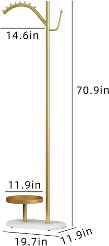 Vista 6 de Perchero minimalista dorado con base de mármol Tu centro de puesta en escena personal para trajes y elementos esenciales Perchero moderno