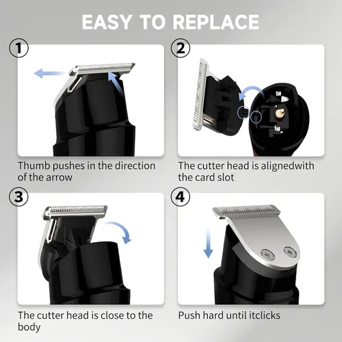Vista 5 de RUIBO Cortadora de barba para hombres, kit de cortapelos inalámbrico 5 en 1 con maquinilla de afeitar de aluminio, peluquería corporal impermeable