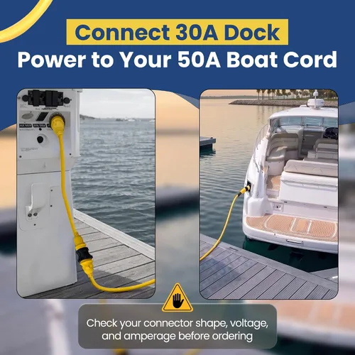Vista 2 de Adaptador de corriente de 30 amperios macho a 50 amperios hembra, 18 pulgadas, 125 V macho a 125/250 V hembra adaptador de coleta de barco marino