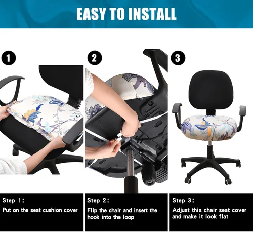 Vista 7 de Smiry Fundas de asiento impresas para silla de computadora de oficina, ajuste elástico, universal para silla giratoria de escritorio, lavables, Beige