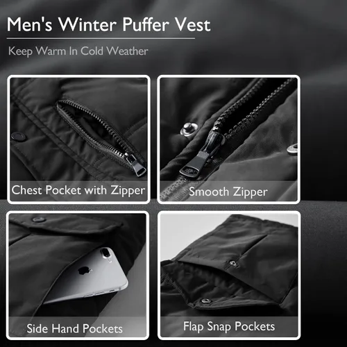 Vista 5 de CROYEE Chaleco acolchado de invierno para hombre con forro de piel suave, sin mangas